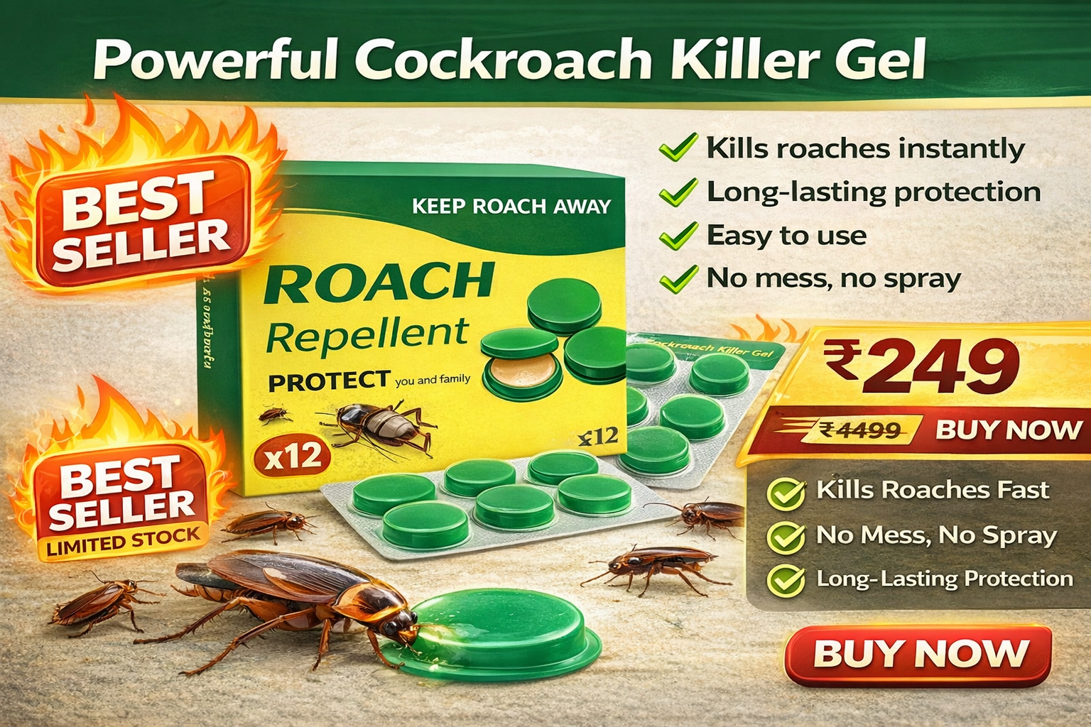 Cockroach Killer Gel – Powerful Roach Repellent for Home & Kitchen
